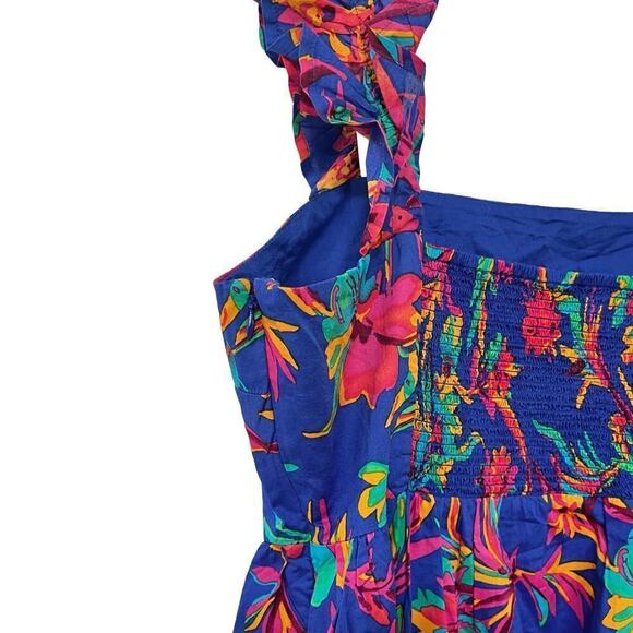 J. Crew Square Neck Floral Tropical Midi Dress Size 14 Blue Dark Peo Event NEW - Picture 3 of 8
